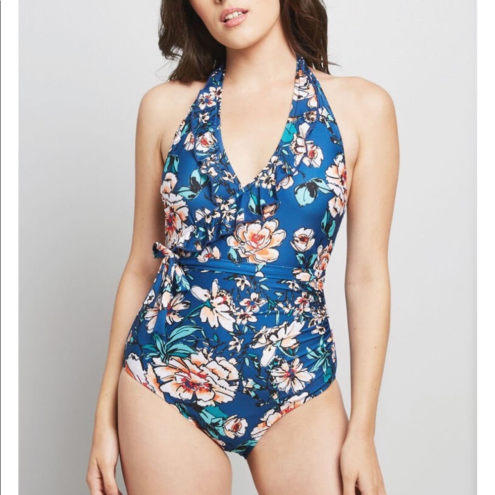 ModCloth Bathing Suit One Piece Blue Floral